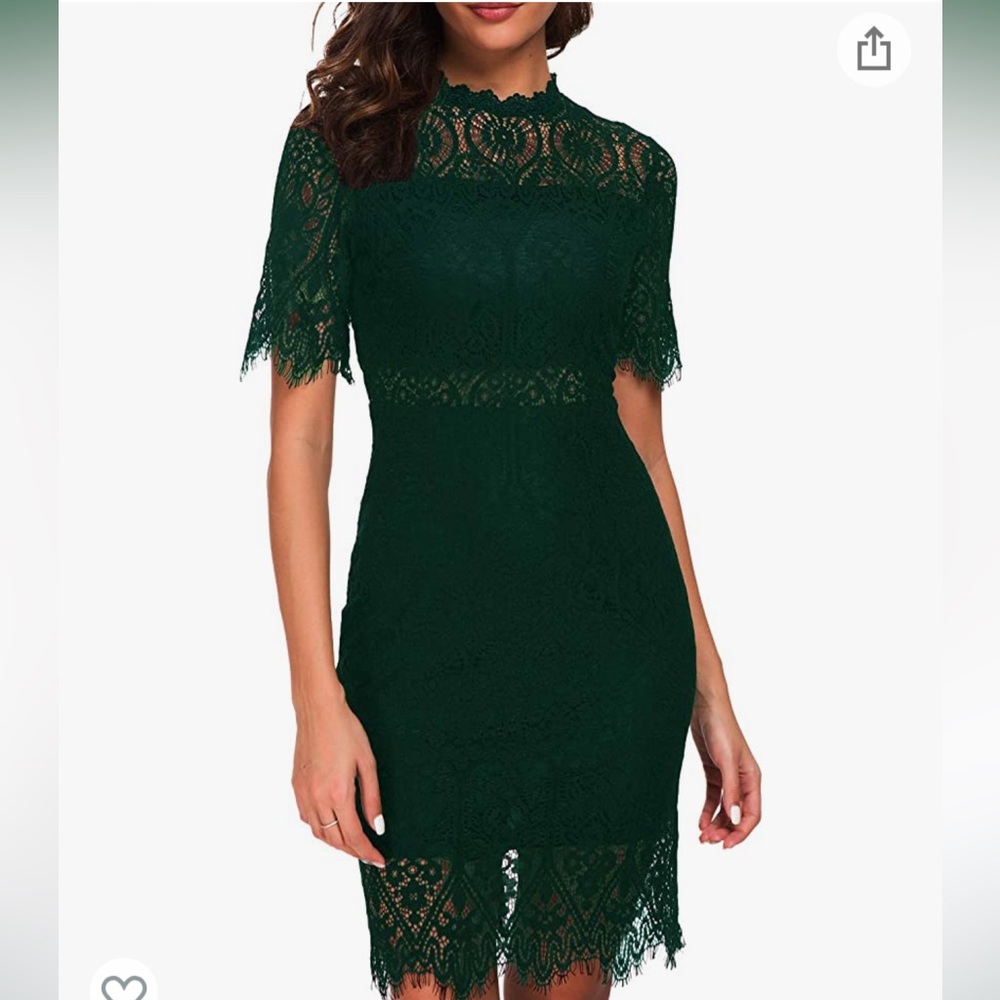 Zalalus Women's High Neck Short Sleeves Lace Cocktail Party Dress in green. Sz10